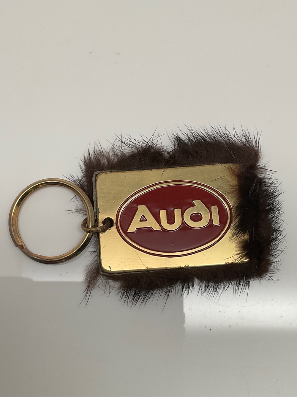 Audi Brown Fur Keychain with Gold Plate
